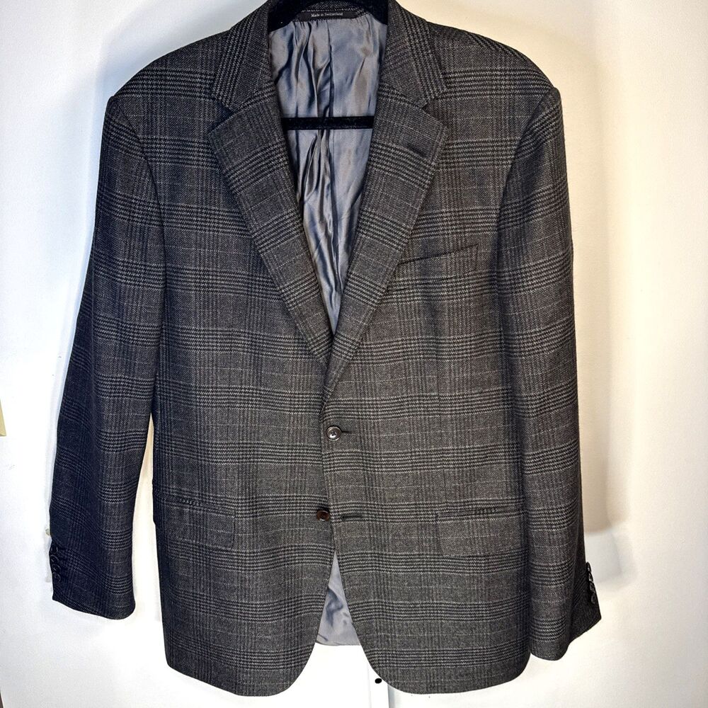 Ermenegildo Zegna Mens 44R Gray Plaid Wool Angora Tweed Traveler Blazer EU54R $$